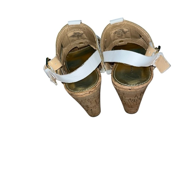 Y2K Tommy Hilfiger block heels sandals vintage retro cork leather white gold 7 - Picture 2 of 6